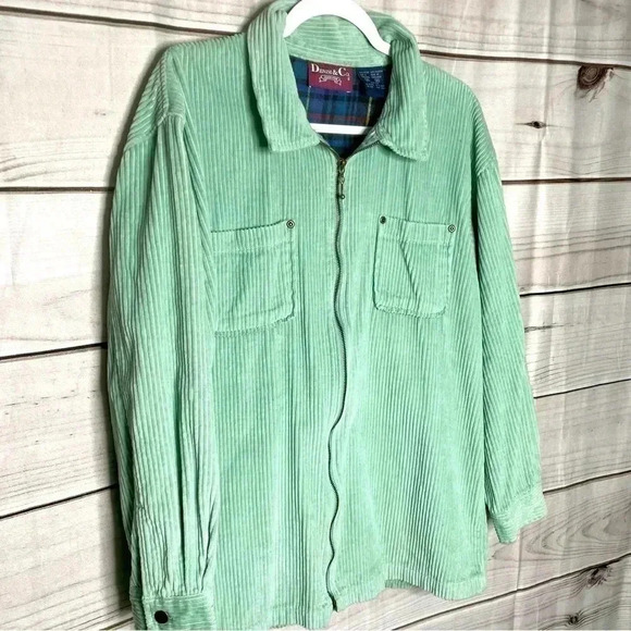 Denim & Co Womens Corduroy Jacket Medium Light Green Zip Up Pockets Unlined - Picture 2 of 11